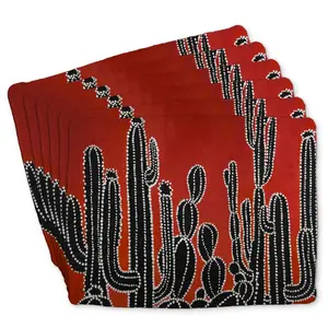 360 stand Stylish Rectangular Black Tall Cactus Braided Polyester Placemats, 14x18 in Kitchenware Surface-Protect Dinnerware Table Accessory for Home Decor - 6-Piece Set, Tableware