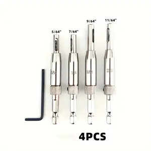 4pcs Door And Window Alloy Hinge Hole Opener, Woodworking Automatic Positioning Hole Expander, Hexagon Drill Bit, Positioning Drilling Tool Set
