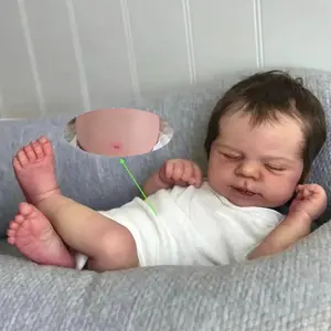 GUESSBELLY 19inch 48cm Doll Full Vinyl Body Asleep Reborn Boy Baby with 3D-paint Light Beige and Visible Veins Bathe Toy for Kids Birthday Gift