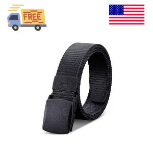 Nylon Tactical Men Belt, Military Canvas Web Belts with Plastic Buckle, Casual Belt for Men Outdoor (Black)
