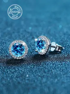 S925 Sterling Silver Synthetic Moissanite Earrings, Round Shaped Earrings for Women & Men, Trendy All-match & Exquisite Jewelry for Birthday Gift