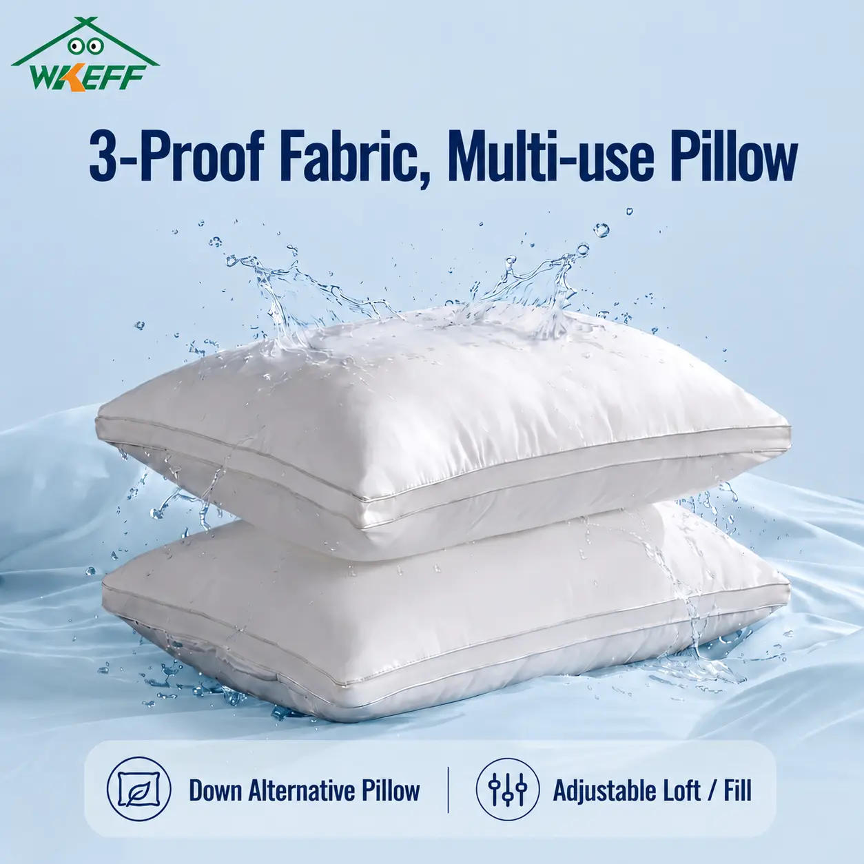 WKEFF Hotel Quality Bed Pillows Set of 3 - Cloud Soft Down Alternative Sleeping Pillow for Side, Back & Stomach Sleepers - Waterproof & Stain Resistant Hypoallergenic Machine Washable Luxury Fluffy Hotel Collection White Pillows
