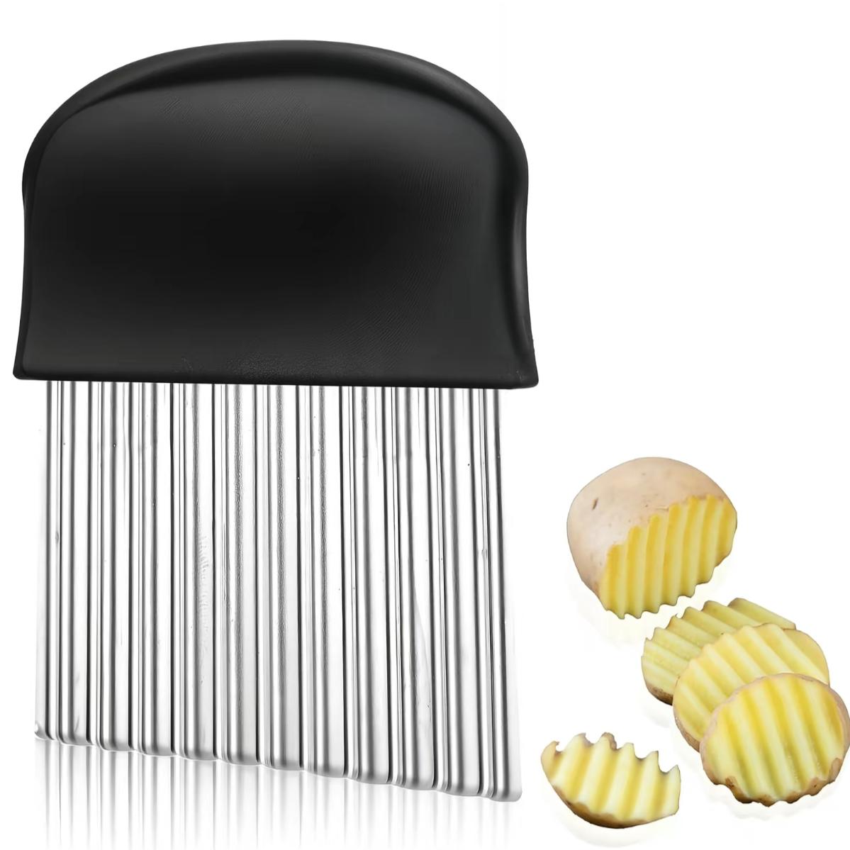2 Counts Large Crinkle Cutter, French Fry Slicer, Potato Knife Cutter, Wavy Chopper for Fruits and Vegetables, Stainless Steel Blade Kitchen Cutting Tool