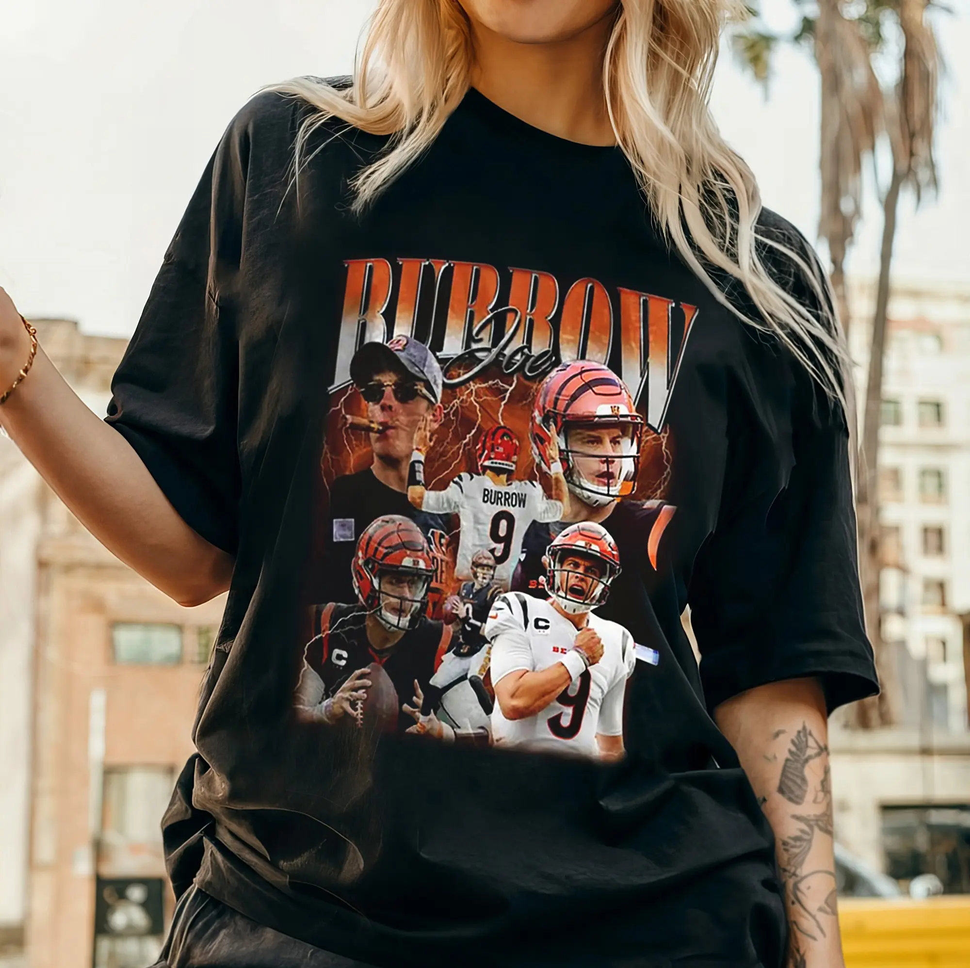 J0e Burr0w B3ngals 2024 Bootleg Vintage 90s Style T-Shirt -   Cincinnati Shirt - Vintage Football Graphic T-Shirt - Cotton Graphic Tee