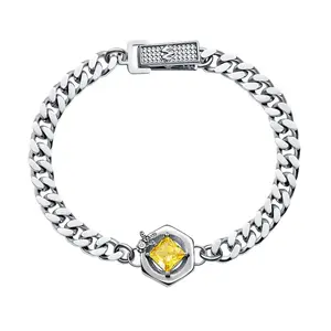 BUTREAL -  Uranus Cuban Chain x Golden White Stone Bracelet - BABAMA