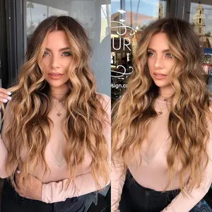 Fashion Color-Block Long Curly Hair Wig with Middle Part