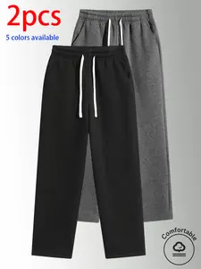 2-pack men’s long pants: men’s cotton long pants, men’s casual athletic pants, men’s sweatpants. Loose drawstring wide sweatpants with 40% cotton for a soft, skin-friendly feel; available in multiple colors—solid colors are simple, versatile, and flatteri