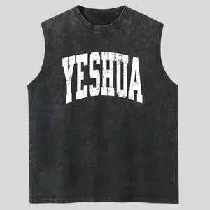 Yeshua Washed Tank Top, Gym Essential, Vintage Casual Crewneck Sleeveless Menswear Tops Classic Cotton Fabric Streetwear