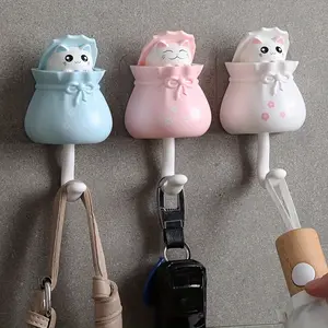 Creative traceless hook, strong adhesive hook, no punching hole, hanging clothes hook on the wall behind the door, cartoon cute key, clothes and hat hook