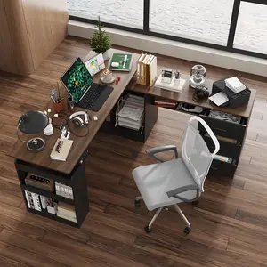 L Shaped Standing Desk with Drawers and Shelves, Executive Desk Adjustable Height Desk, L-Shaped Design, 63 inch Tabletop, for Office Bedroom