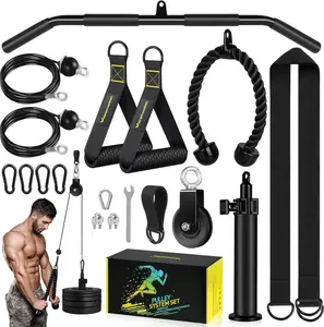 Pulley System, Weight  Pulley System for Home Gym, Machine Attachment with 2 in 1 LAT Pull Down Bar,Tricep Rope,Long Strap,Exercise Handles for Biceps Curl, Forearm