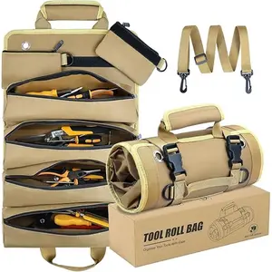 Heavy-Duty Tool Organizer Bag Tool Roll Up Bag w/Detachable Pockets. Gifts for Him Roll Up Tool Bag Organizer for Mechanic Tool Bag Small Car Portable Tool Bag Roll Up Tool Roll Bag Organizer, Tool roll bag, Tool roll up bag, Tool roll organizer
