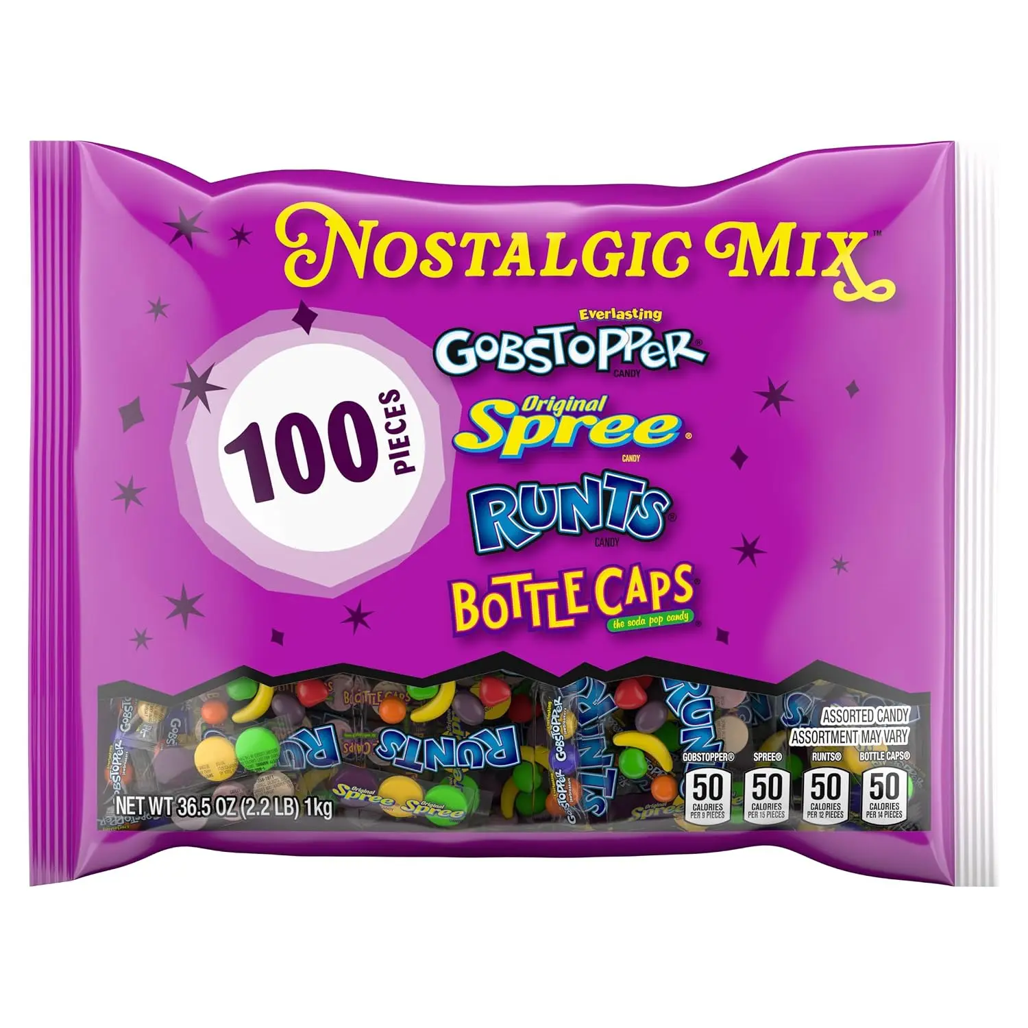 Gobstopper & Spree Nostalgic Party Mix, Hard Candy, 36.5 oz, 100 Ct | Gobstoppers, Spree, Runts, Bottle Caps, blast from the past, party mix, pinata, candy jar, sharing, bulk, nostalgic