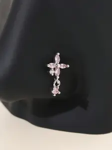 Four-Leaf Clover L-Type Nose Stud, Butterfly Pattern, Casual Style, Copper Chain Material, Unisex Daily Wear Jewelry