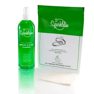 Sparklean Jewelry & Glass Cleaning Kit with 32oz Cleaner & Polishing Cloth – Safe Non-Toxic Biodegradable Formula for Metals & Stones - Household