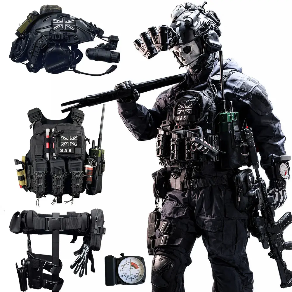 Call of Duty 19 Night Raid Ghost Cosplay Full Set of Equipment COD Ghost Tactical Mask Vest Belt Set Multifunctional Adjustable Protective Vest Belt Combat Clothing for Cosplay Party Costumes