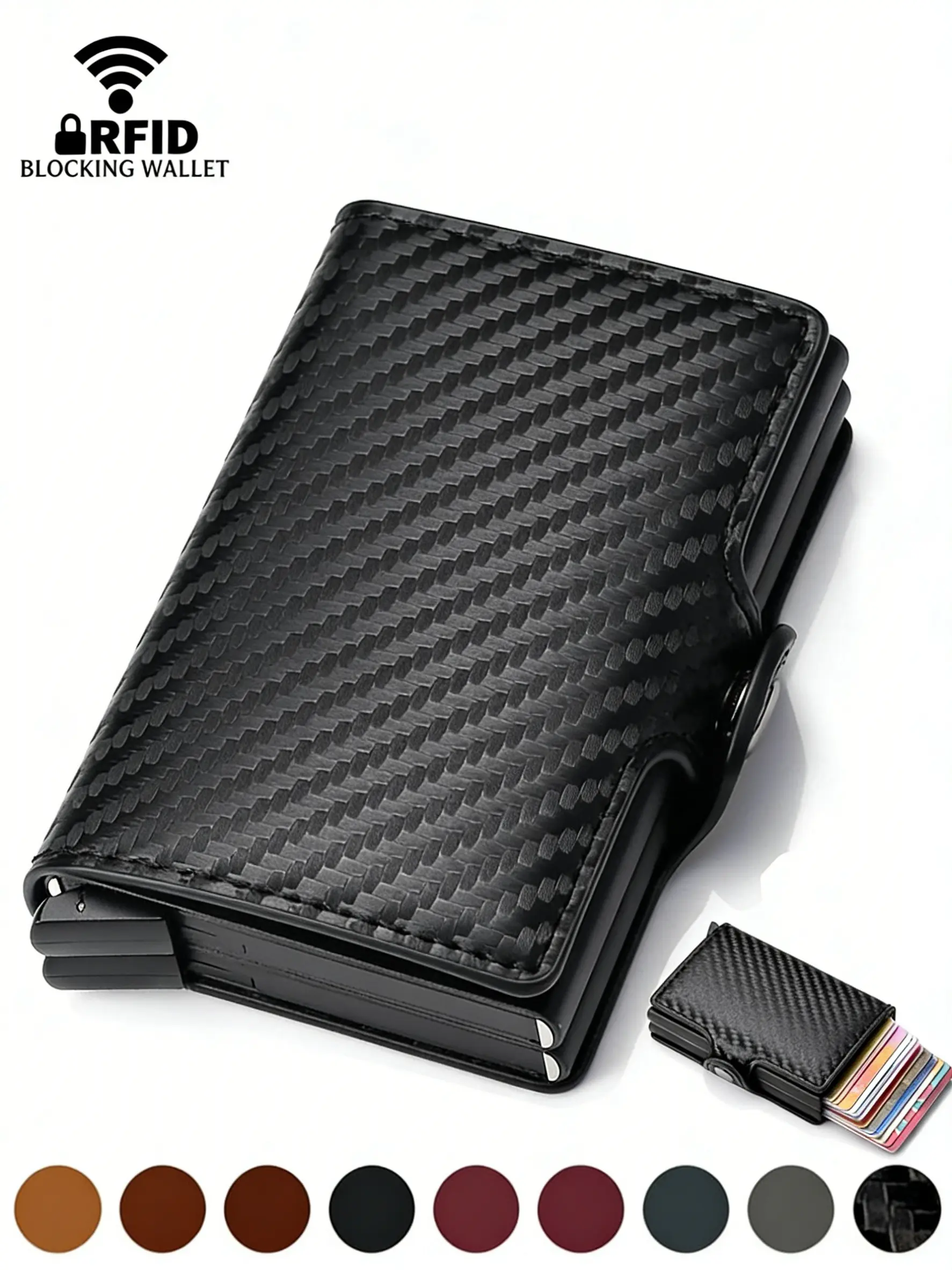 Rfid Blocking Men's Bank Credit Card Holders Carbon Fiber Slim Mini Wallets, Durable Rfid Shielded Wallet, 14 Card Slots,  Double Metal Card Case, Money Bag Male Purses for Men Women,Daily Use,Gift for Boyfriend, Rfid Protected Wallet