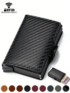 Rfid Blocking Men's Bank Credit Card Holders Carbon Fiber Slim Mini Wallets, 14 Card Slots,  Double Metal Card Case, Money Bag Male Purses for Men Women,Daily Use,Gift for Boyfriend