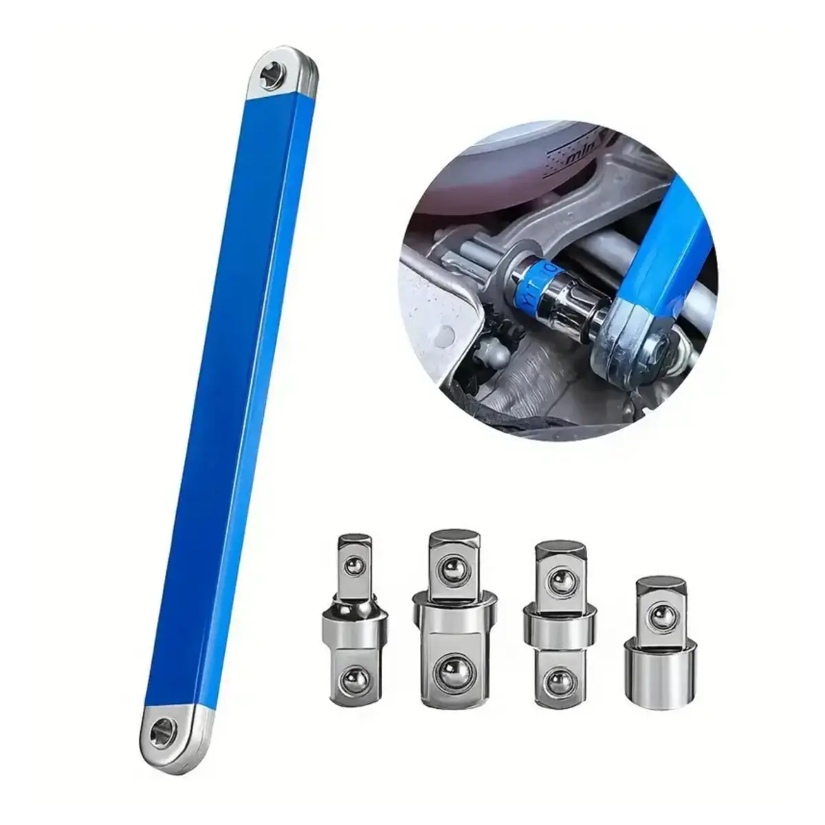 Upgraded Impact Ready Offset Extension Wrench, Tight Reach Extension Wrench Set, with Versatile 1/2", 1/4" and 3/8" Square Drive Adapters, Universal E