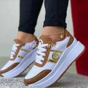 New Women's Casual Shoes Lightweight Color Blocked Womens Vulcanized Shoes Lace Up Luxurious Shoes