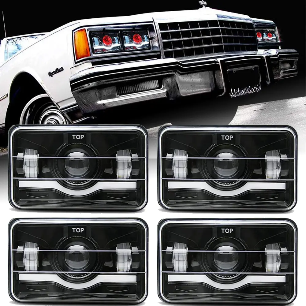 4pcs 4×6 Inch LED Headlights With DayLight Rectangular H4651 Headlight Replacement Compatible with Kenworth Freightliner Peterbilt Oldsmobile Cutlass