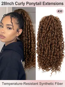28inch Long Synthetic Ponytail Curly Wave Drawstring Ponytail Afro Curly Fluffy HairPieces Extension Heat Resistant Clip in Ponytail Wigs For Women Girl Daily Use