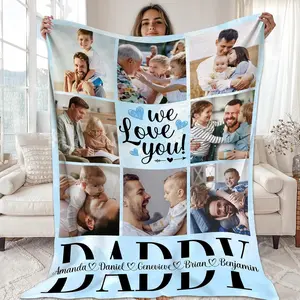 Daddy Custom Photo Blanket - Customized Photo Blanket - Personalized Blankets for Dad - Personalized Gift for Dad - Gifts for Father's Day