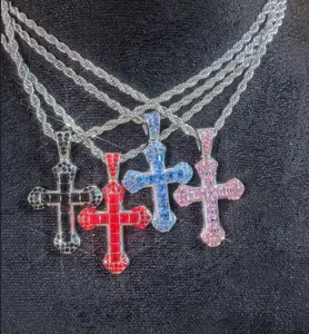 Unisex Colorful Hip Hop Titanium Steel Cross Pendant Necklace - Twist Stainless Steel Chain, Cubic Zirconia Stones, Durable Wear-Resistant Charm, Birthday Gift Jewelry for Women’s Daily Wear
