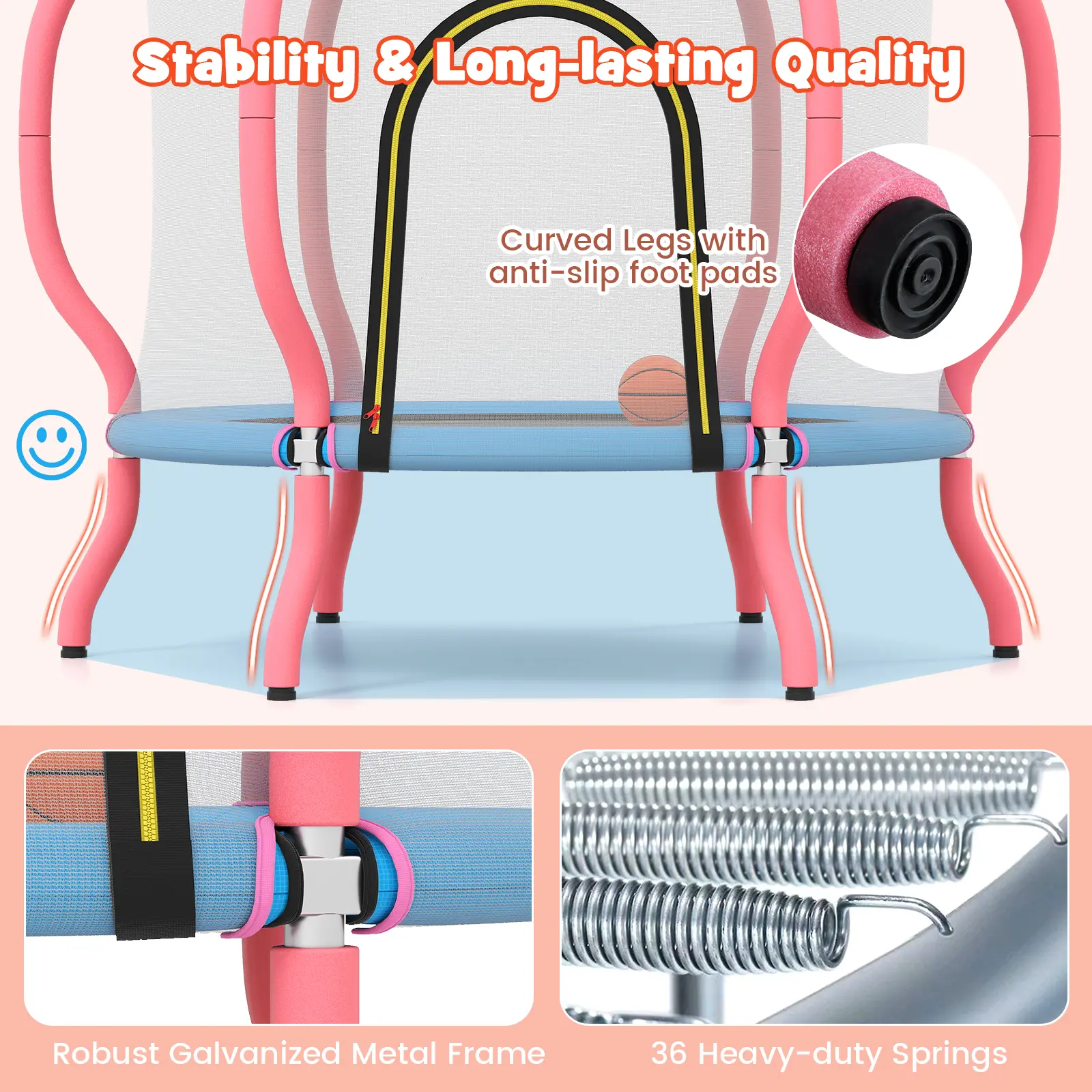 COSTWAY - Kids Trampoline Indoor & Outdoor Pumpkin Trampoline-Pink