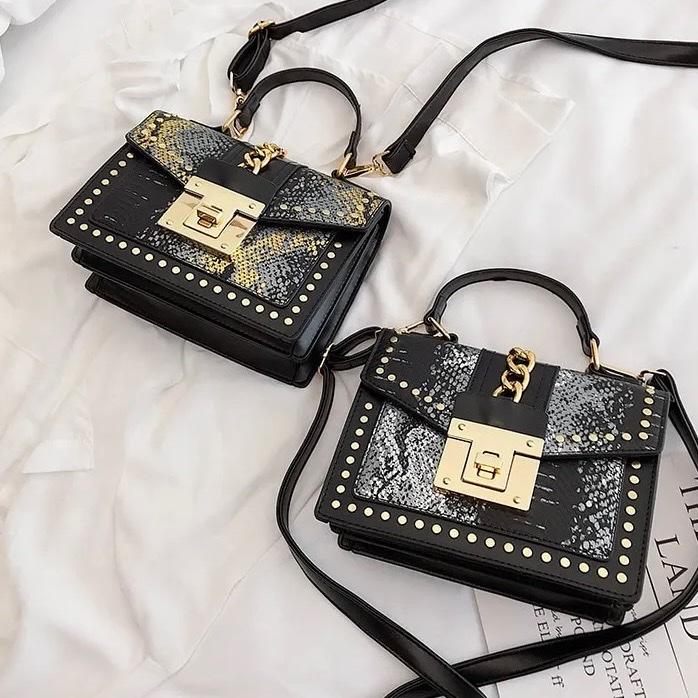 Pretti Trendi Studded Croc-Texture Mini Shoulder Bag with Chain Strap | Chic Everyday Crossbody