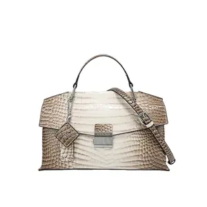 New style crocodile pattern patent leather women's bag one shoulder cross body bag fashion high end organ bag popular large bag