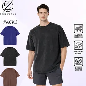 Premium 3-Pack Oversize T-Shirt Bundle Heavyweight Cotton Streetwear Tee Bundle, Vintage Washed Loose Fit Shirts, Soft Breathable Fabric Casual Everyday Basic Tee Set for Men, Trendy Urban Style