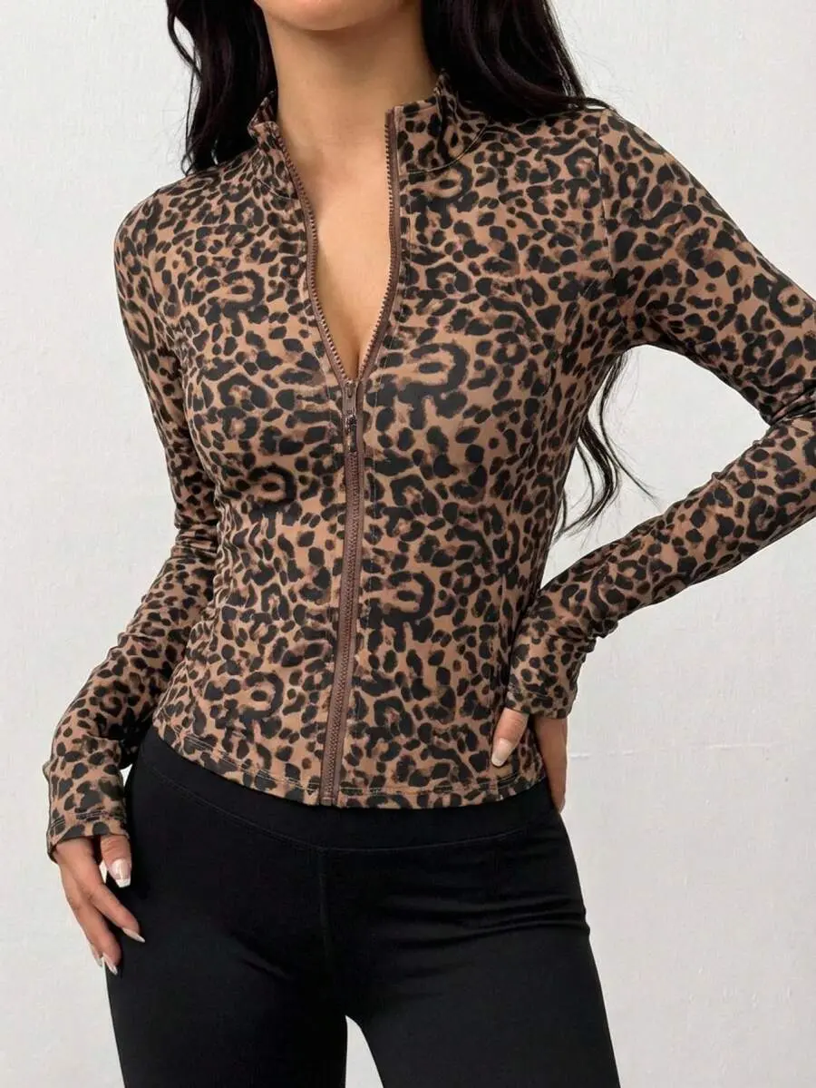 DAZY Leopard Print Casual Sports Fitness Jacket, Spring & Summer