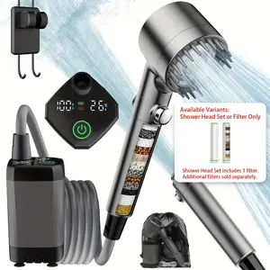 18 Stage Filtered Shower Head / Upgrade Portable Camping Shower, 6000mAh Rechargeable Electric Pump with Head, Smart Digital Display, Outdoor Camp for Camping, Hiking, RV Travel