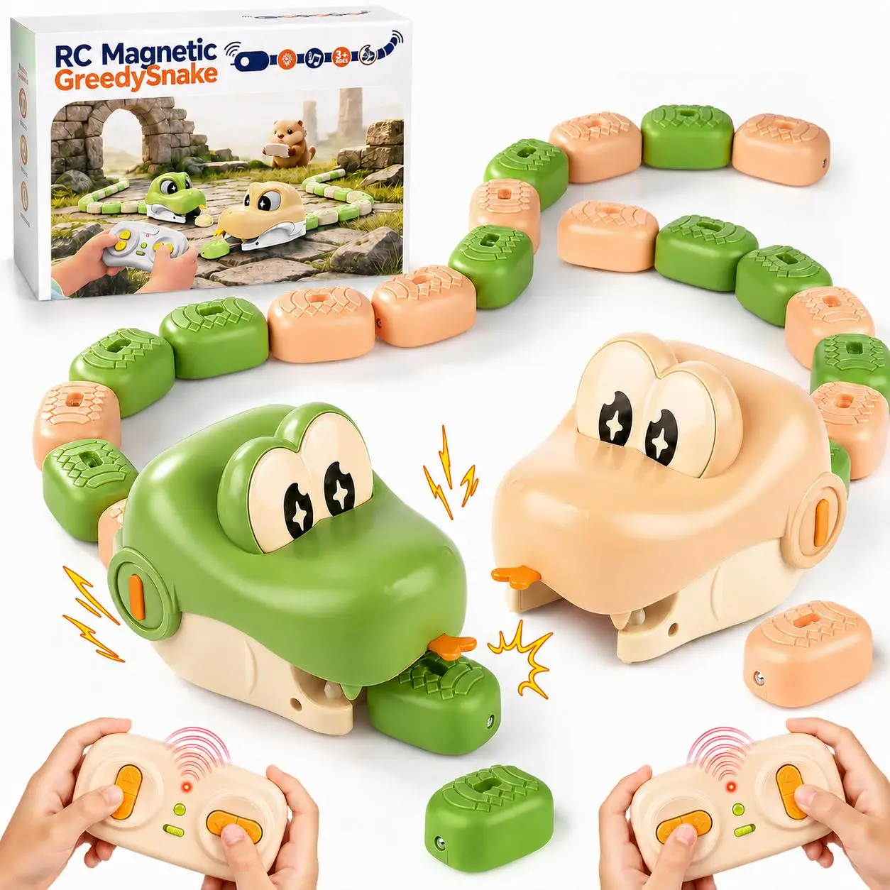 Unisex Plastic 2-Pack Magnetic Snake Game Toy with Wireless Remote Control, 2-Player Competitive Stress Relief Toy for Family, Wireless Stress Relief Toys