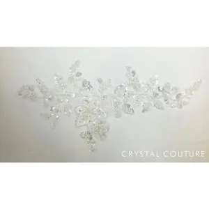 White Embroidered Beaded Floral Applique with Sequins