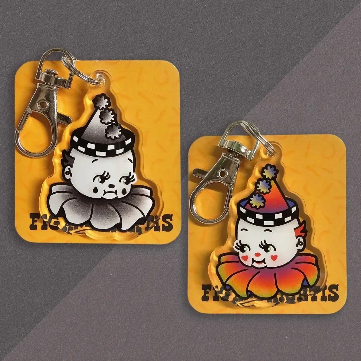 2 ops  Kewpie Clown Keychain, Clown Charm, Kewpie Keychain, Clown Keychain