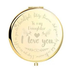 I love my Daughter Compact Mirror, Round Compact Mirror Bulk, Double-Sided 1X/2X Magnifying Purse Pocket Makeup Mirrors, Cute Small Pocket Mirror for Gift, Travel Essentials, Gifts for family and friends