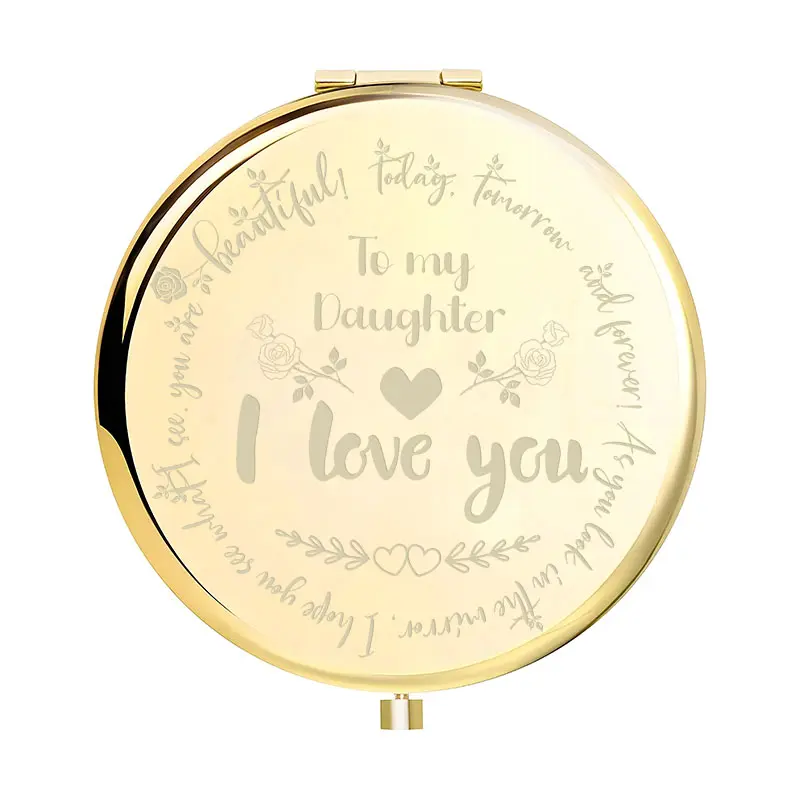 I love my Daughter Compact Mirror, Round Compact Mirror Bulk, Double-Sided 1X/2X Magnifying Purse Pocket Makeup Mirrors, Cute Small Pocket Mirror for Gift, Travel Essentials, Gifts for family and friends