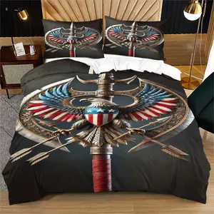 Bald Eagle Illustration Themed Decorative Duvet Cover Set,Personalized Bedroom Decoration for Children's Bedrooms, Student Dormitories, and Theme Guest Room，Including 1 Duvet Cover and 1 Or 2 Pillowcases (Excluding Quilt and Pillow Inserts)