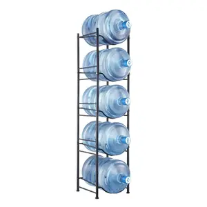 5 Tiers Water Jug Holder, 5 Gallon Water Bottle Holder, Single Row Water Bottle Rack for 5 Bottles, Heavy Duty Water Jug Rack for Kitchen, Office, Living Room, Black
