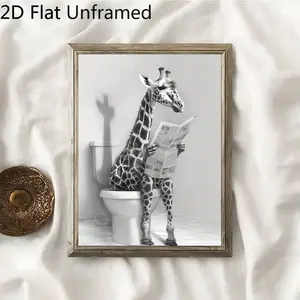 2D Flat 1pc Unframed Chic Black & White Giraffe Design Whimsical Animal Theme Canvas Wall Art, Poster Print, Artwork Wall Painting for Gift, Bedroom, Living Room, Office, Wall Decor, Dormitory Decor, New Year Decor, Home Decoration, Valentine's Day