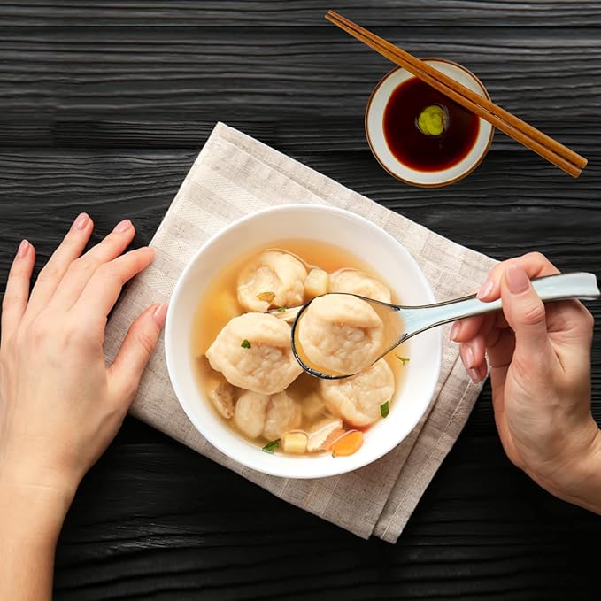 Asian Ceramic Soup Spoon, with Long Handle Easy to Hold, Non-slip Bottom, for Japanese Ramen, Chinese and Vietnamese Wonton, Noodle Soup Spoons (V86) Tableware Cutlery