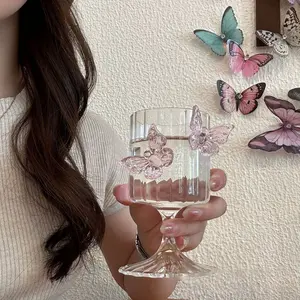 Elegant Butterfly Embossed Glass Cup, 3D Butterfly Design, Crystal Wine Glass Set, Perfect for Drinks, Stylish and Unique