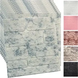 Wall Panels Peel and Stick Faux Stone Wall Panel Blue 20-Pack Faux Brick Self-Adhesive Wallpaper   Brick Wallpaper