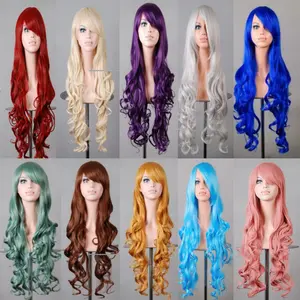 80CM Multi-color Cosplay Anime Wig Harajuku Color Female Long Curly Hair Full Headgear
