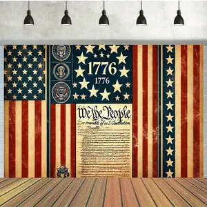 1PC,2D Flat Vintage American Independence Day Backdrop, 1776 US Constitution & Star - Spangled Banner Design, Festival Party Event Photo Background Cloth, Indoor & Outdoor Patriotic Theme Scene D
