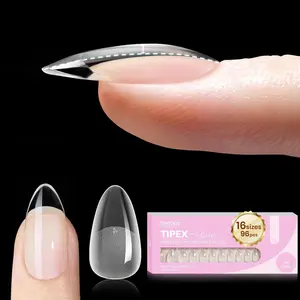 Beetles Tipex Lite Instant Apex Nail Tips, Short Almond, 16 Sizes | 00–14, Built-in Apex Acrylic Tips for Flat & Natural Nail Beds, Beginner-Friendly Easy DIY Nail Extensions