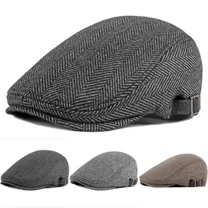 Unisex Grid Side Leather Buckle Beret Duckbill Cap Outdoor Sport Adjustable Leisure Hat Spring Autumn Hunting Travel Tourism