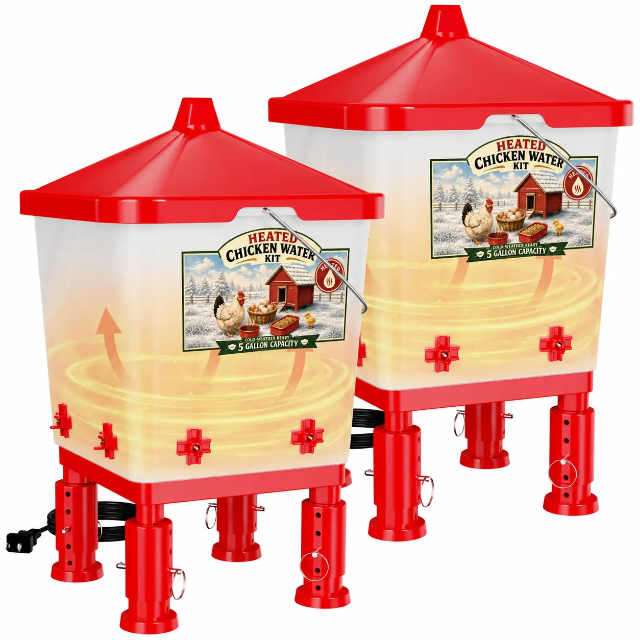 5-Gallon Thermostatic Heated Poultry Waterer, Automatic Freeze-Resistant Bucket with 7 Nipples, 70W Adjustable Height Feeding Tool for Chicken Coop